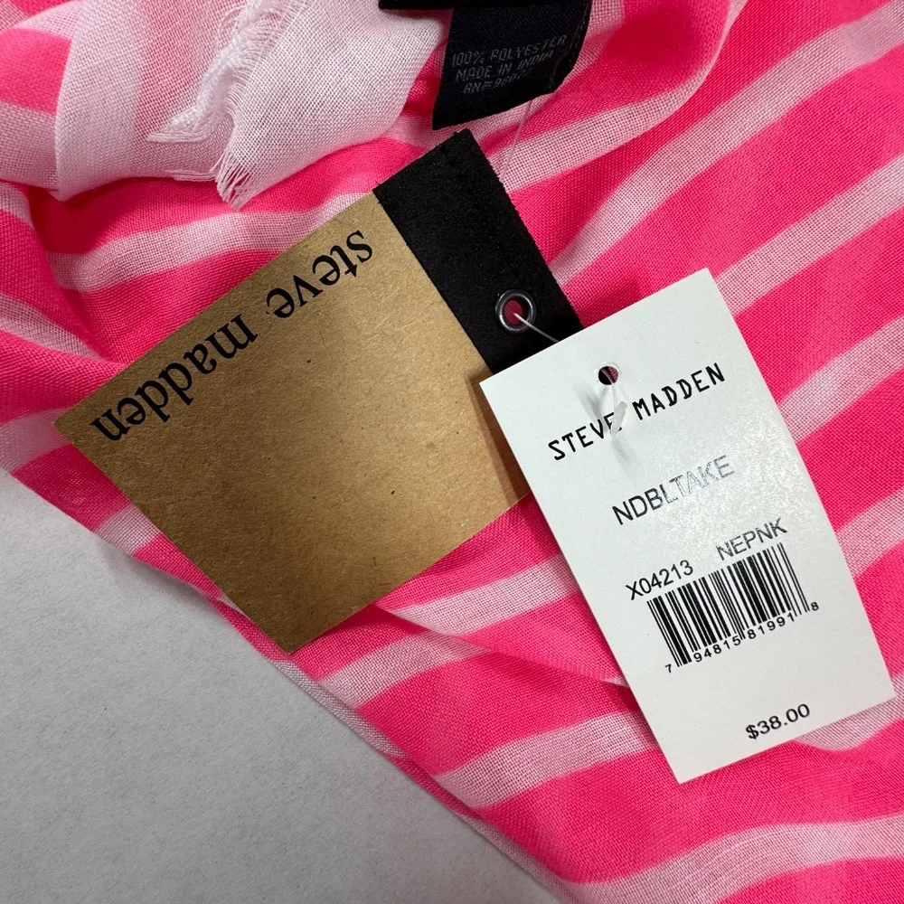 Steve Madden Pink and White Striped Oversized Scarf or Wraps - 74